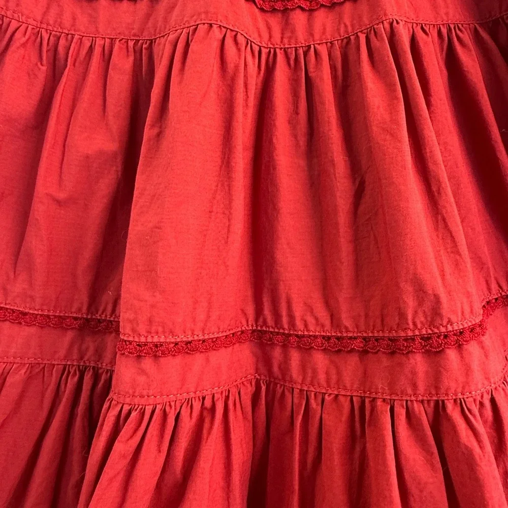 Jottum Childs Dress Size 4 Deep Red Long Sleeve Tiered Ruffle High Neck Cotton